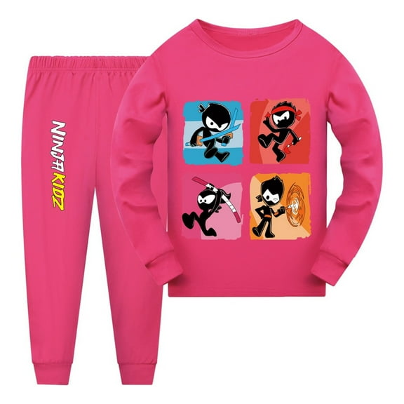 Ninja Kidz Pajamas for Boys Girls – Kids Cartoon PJs Sleepwear Set – Long Sleeve Nightclothes Outfit for Toddler Youth – Comfortable Sleep Attire for Home or Bedtime