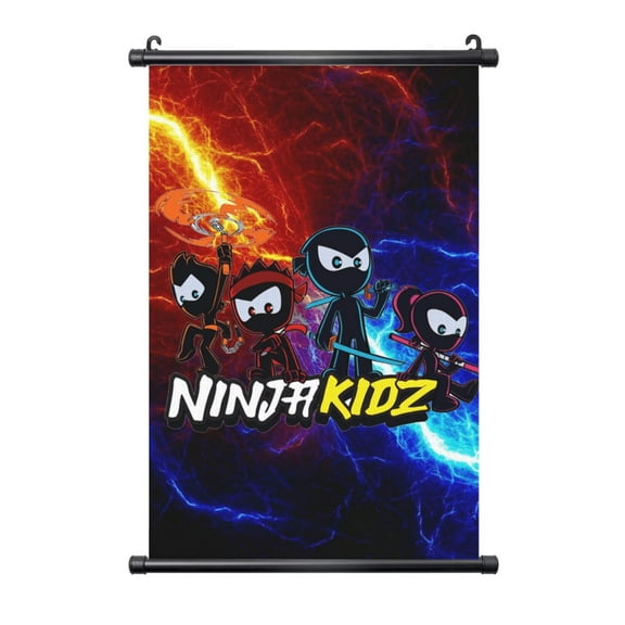 Ninja Kidz Poster Black Plastic Shaft Hanging Posters Wall Hanging Art Painting Decor For Bedroom Home Living Room 16"X24"