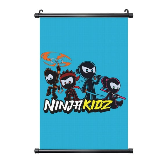 Ninja Kidz Poster Black Plastic Shaft Hanging Posters Wall Hanging Art Painting Decor For Bedroom Home Living Room 16"X24"