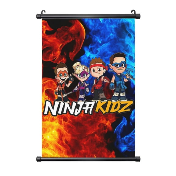 Ninja Kidz Poster Black Plastic Shaft Hanging Posters Wall Hanging Art Painting Decor For Bedroom Home Living Room 16"X24"