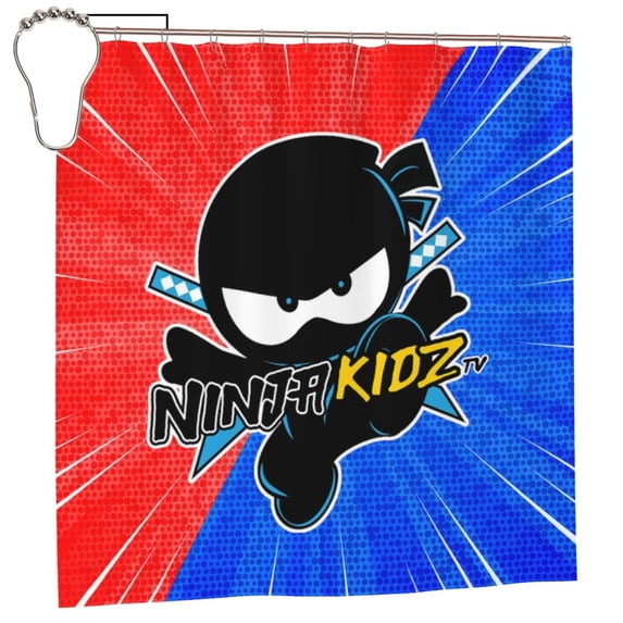 Ninja Kidz Shower Curtain Sets, Funny Bathroom Shower Curtains, Waterproof Fabric for Bathroom Decor Bathtub with 12 Hooks 72 x72 Inch