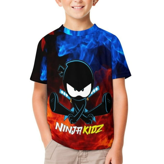 Ninja Kidz Unisex T-Shirt for Boys Girls Short Sleeve Sports Top Breathable Blouse 3D Prints Tee Shirts Casual Children Clothing 120CM