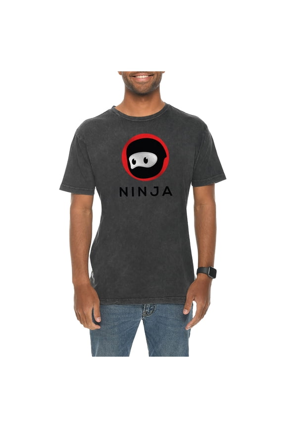 Ninja Logo Embroidered Unisex Lane Seven Ring Spun Cotton Vintage Short Sleeve Crewneck Tee Shirt - Vintage Black XL