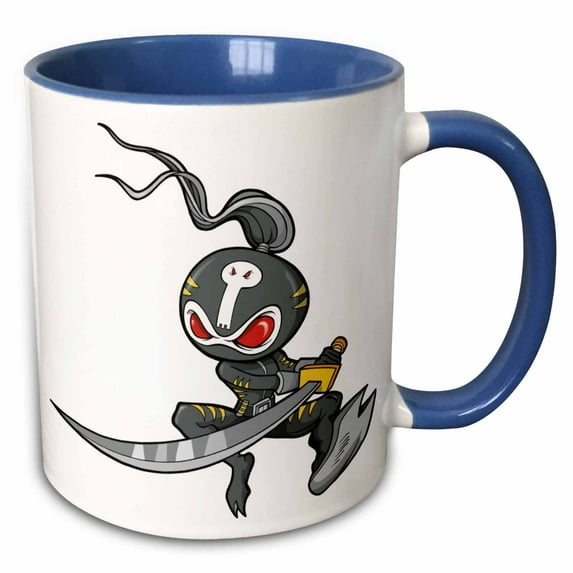 3drose, Ninja Monster Cartoon Character, 11oz Two-tone Blue Mug