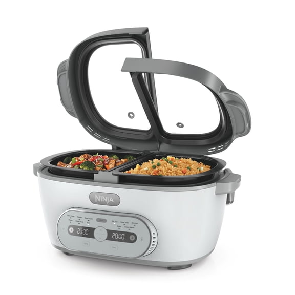 Ninja MultiPot 11-in-1 Multicooker with DualZone Technology, Cook 2 Meals At Once, Feeds 8, Slow Cook, Sear, Bake, Rice, Pasta, Hot Pot, 1500W, MZ1000WH White