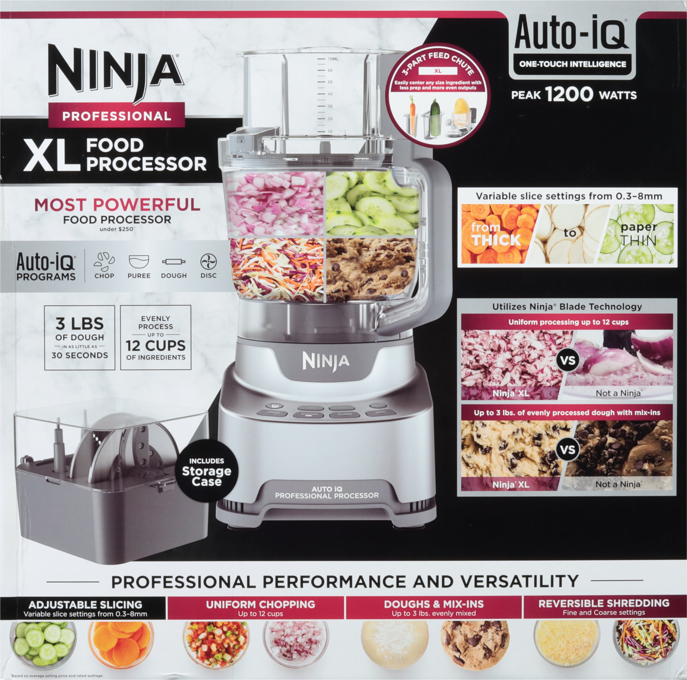 Ninja NF701 Professional XL Food Processor, 1200 Peak-Wattage. 4 Functions  for Chopping, Slicing/Shredding, Purees & Dough. 12-Cup Processor Bowl