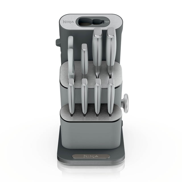 Ninja NeverDull 10-Piece Durable German Stainless Steel Knife Set, Space-Saving Removeable Sharpener, NK32010GY1, Light Grey