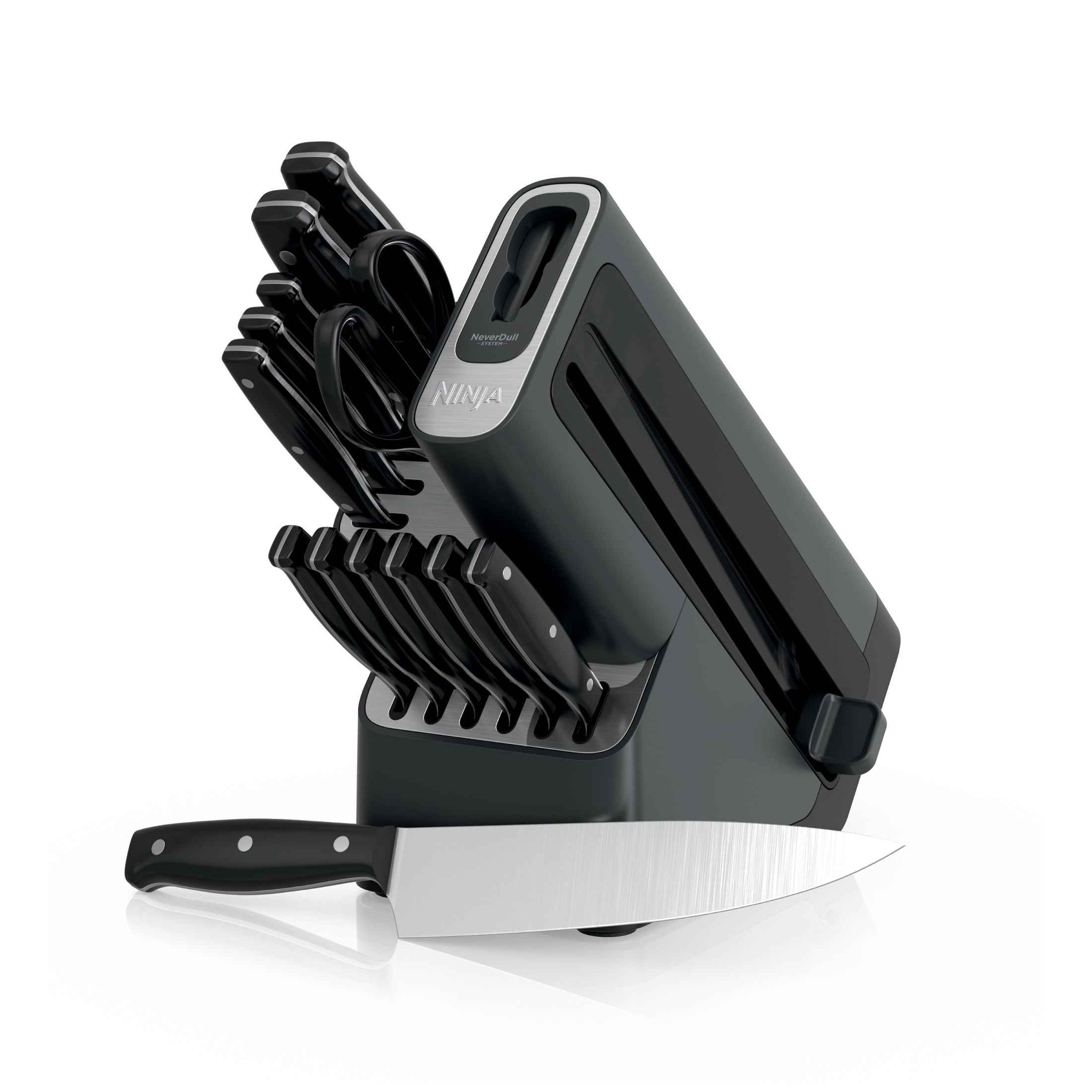 Ninja NeverDull 14-Piece Stainless Steel Essential Knife System with Built-in Sharpener, K12014 Black/Gray