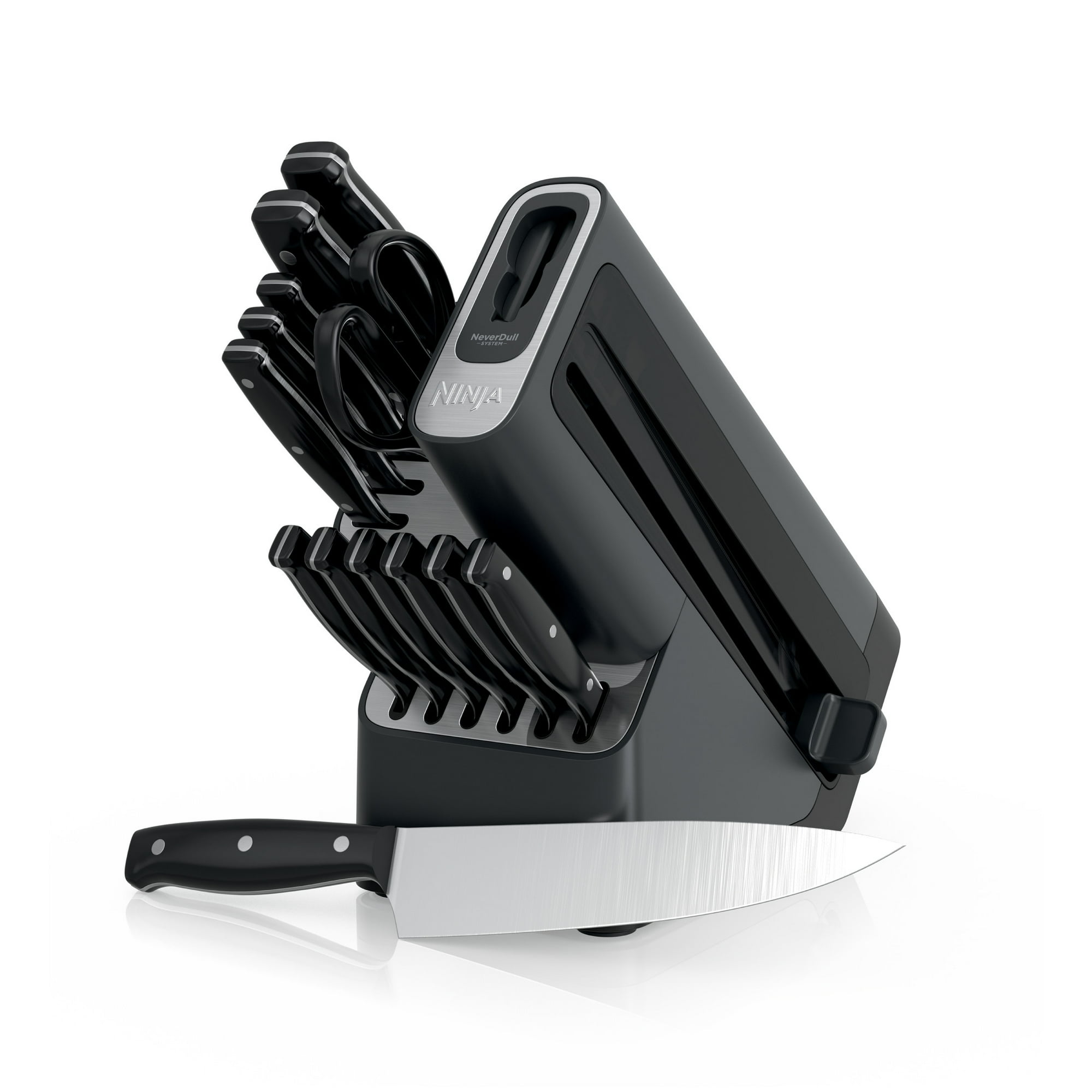 Ninja NeverDull 14-Piece Stainless Steel Essential Knife System with Built-in Sharpener, K12014 Black/Gray