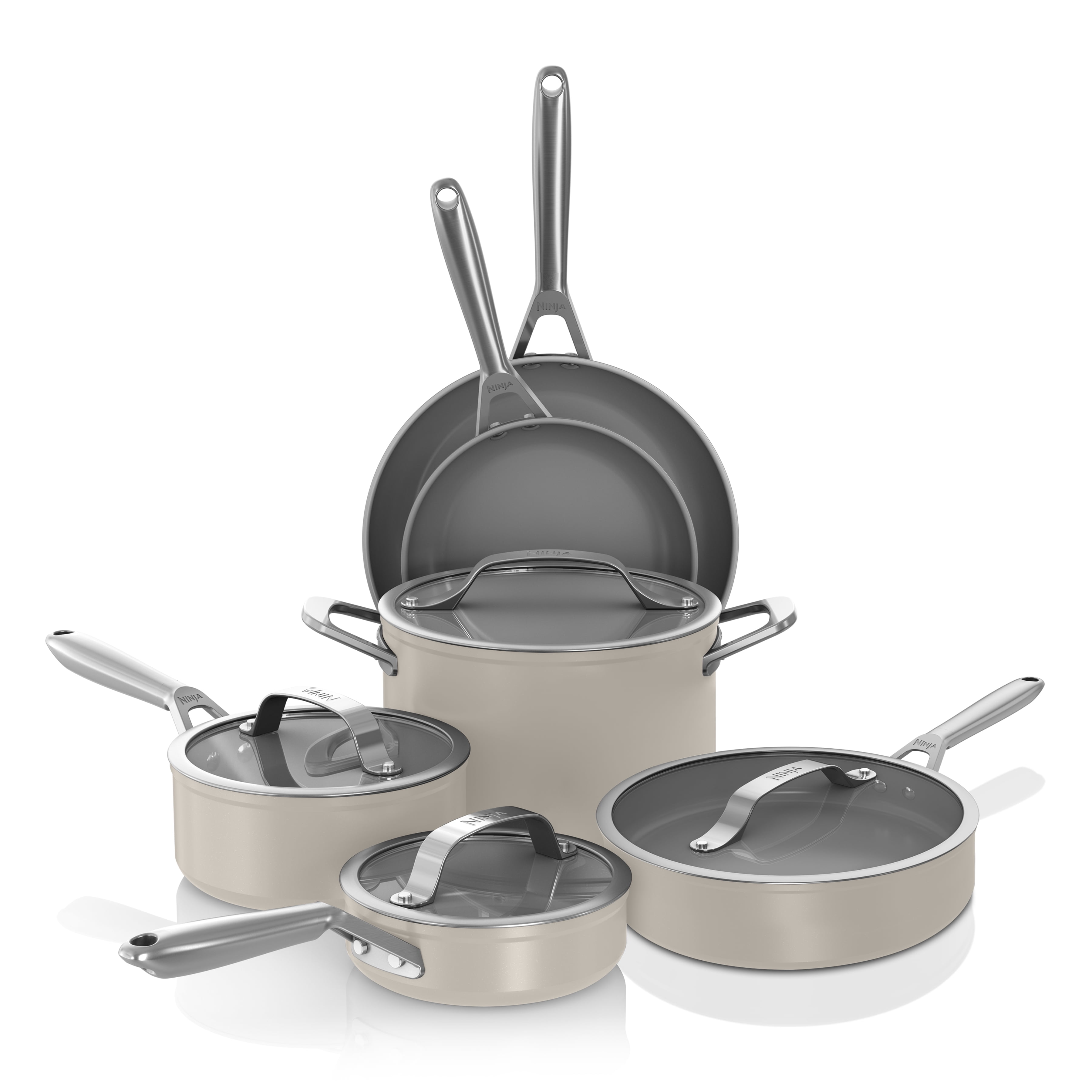 Ninja Stone Ceramic 10-Piece Cookware Set with Stainless Steel Handles