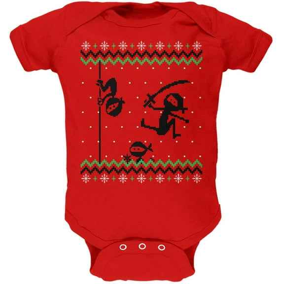 Ninja Ninjas Attack Ugly Christmas Sweater Soft Baby One Piece Red 0-3 M