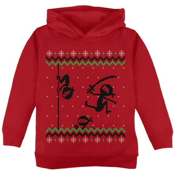 Ninja Ninjas Attack Ugly Christmas Sweater Toddler Hoodie Red 4T