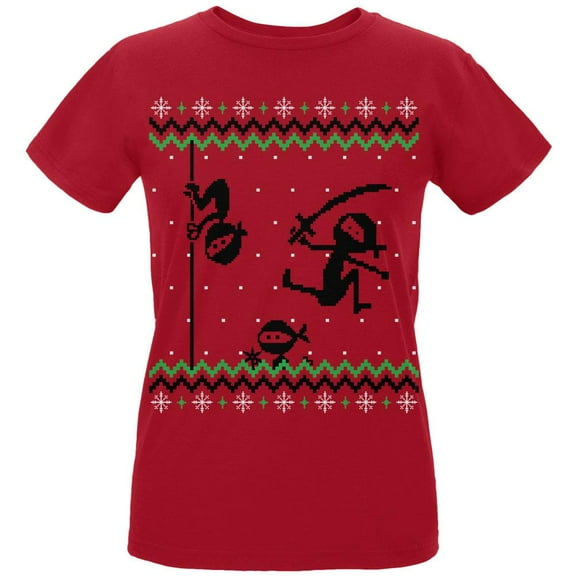 Ninja Ninjas Attack Ugly Christmas Sweater Womens Organic T Shirt Red LG