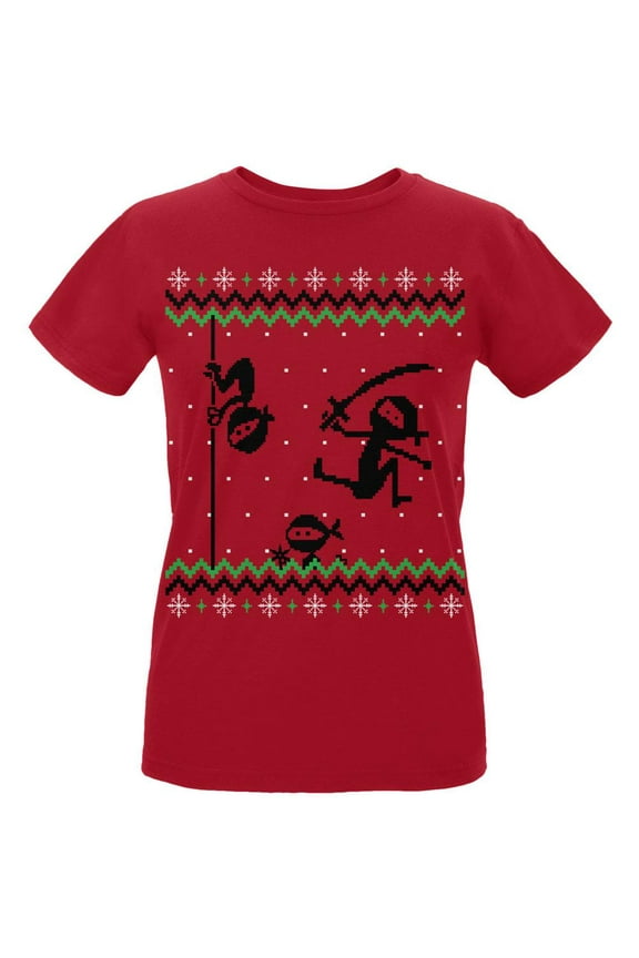 Ninja Ninjas Attack Ugly Christmas Sweater Womens Organic T Shirt Red X-LG