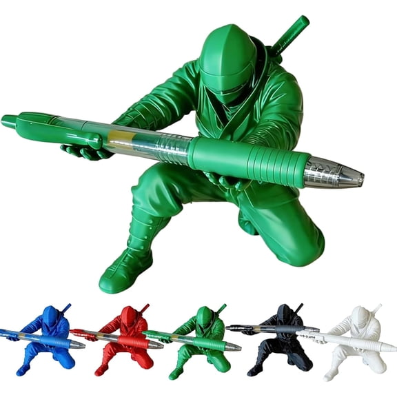 Ninja Pen Holder with Sword Model, 2026 New 3D Printed Desk Organizer Stand with Sculpture, Unique Creative Stationery Gift for Office Home Classroom (Green)