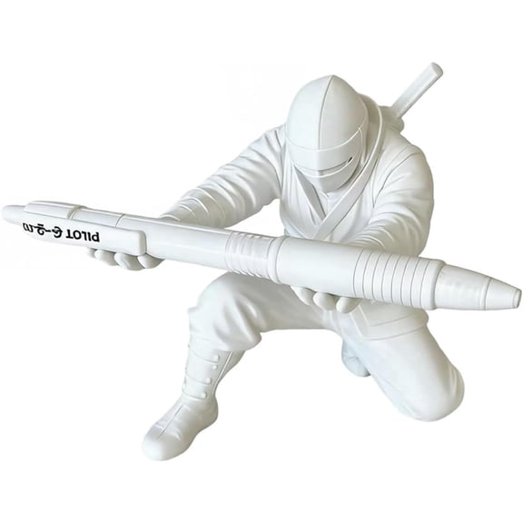 Ninja Pen Holder with Sword Model, 2026 New 3D Printed Desk Organizer Stand with Sculpture, Unique Creative Stationery Gift for Office Home Classroom (White)
