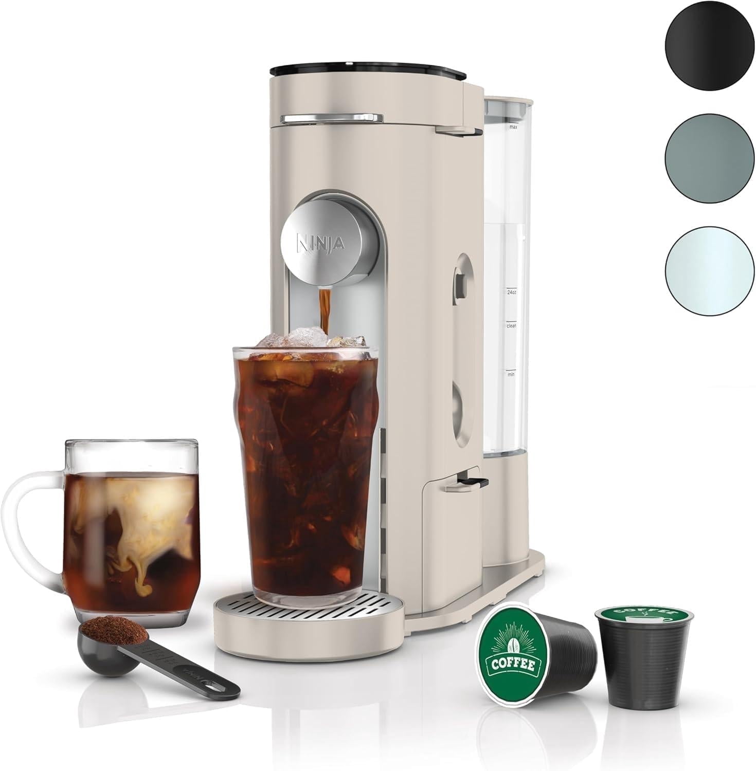 Ninja Pods & Grounds Single-Serve Coffee Maker, K-Cup Pod Compatible, Brews Grounds, Compact Design, 56-oz. Reservoir, 6-oz. Cup to 24-oz. Travel Mug Brew Sizes, Iced Coffee Maker, Stone, PB041ST - rated 5 stars from 1 reviews