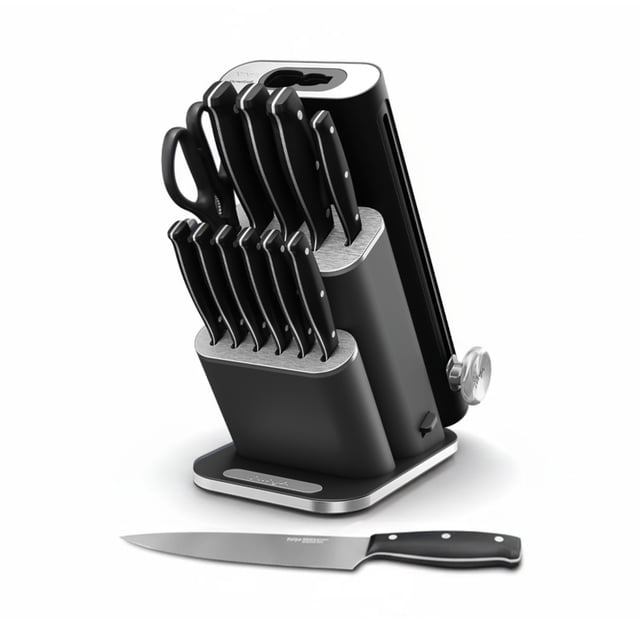 Ninja NeverDull Razor-Sharp 13-Piece Knife System with Removable Sharpener, Laser-Cut Blades, NK12013BK1, Black