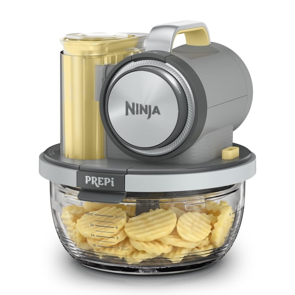 Ninja PREPi Precision Powered Prep and Store System, 5-in-1 Crinkle, Slice, Shred, and More, (1) 5-Cup Bowl, PN300, Grey & Lemon