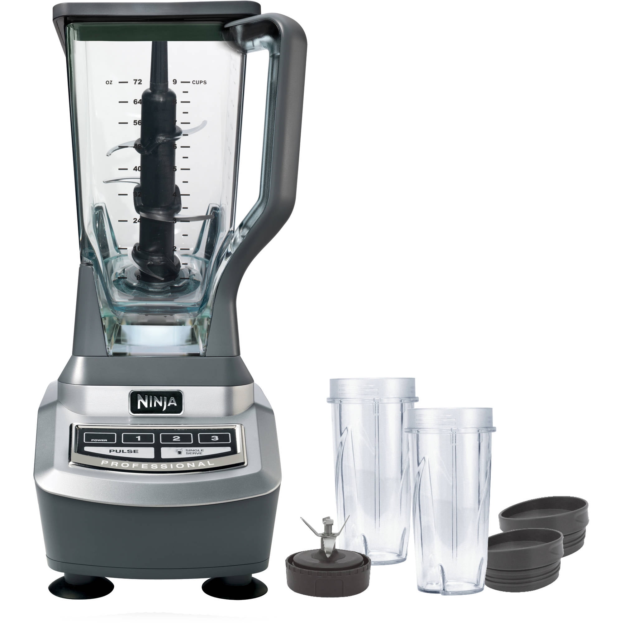 Ninja Pro 72 Ounce 3-Speed Blender with Single Serve Cups - Gray