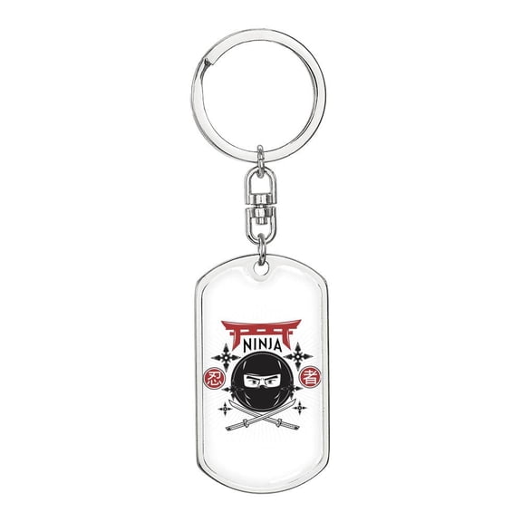 Ninja Ready Dog Tag Keychain Stainless Steel Silver Tone or Gold Tone