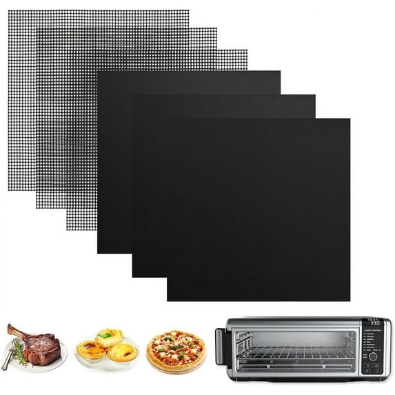 for Ninja Reusable Air Fryer Liners 12x12inch, Oven Liners for Bottom of Toaster Oven, 3x Oven Liner + 3x Mesh Sheets, Heavy Duty Microwave/Grill Baking Mat Pre-Cut Square for SP101/SP201/SP301/SP351