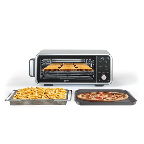 Ninja SP201/FT205CO Digital Air Fry Pro Countertop 8-in-1 Oven with Extended Height, XL Capacity, Flip Up & Away, Basket, Wire Rack Crumb Tray, Silver, Black