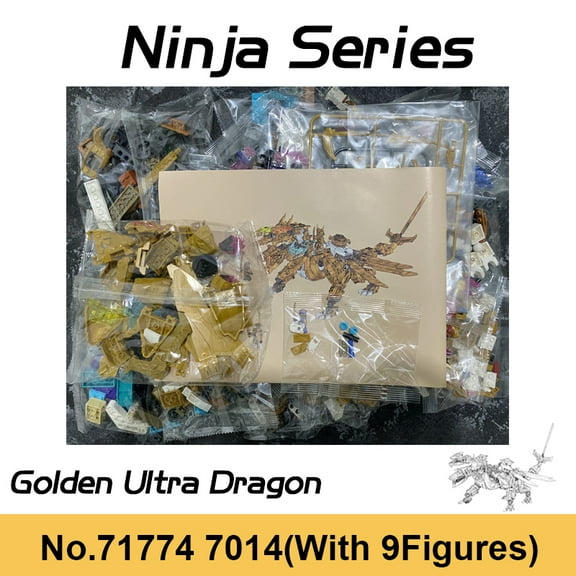 Ninja Series Golden Ultra Dragon Four-Headed Dragon Mech Chariot Tetrapodosaurus Building Blocks Bricks Toys For Boys Kids Gifts