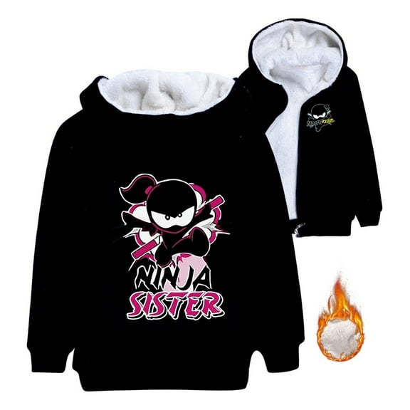 Ninja Sister Hoodie – Girls Anime Cartoon Plush Fleece Lined Winter Jacket – Cute Warm Zip Up Hooded Coat Outerwear for School, Holidays, and Cold Weather