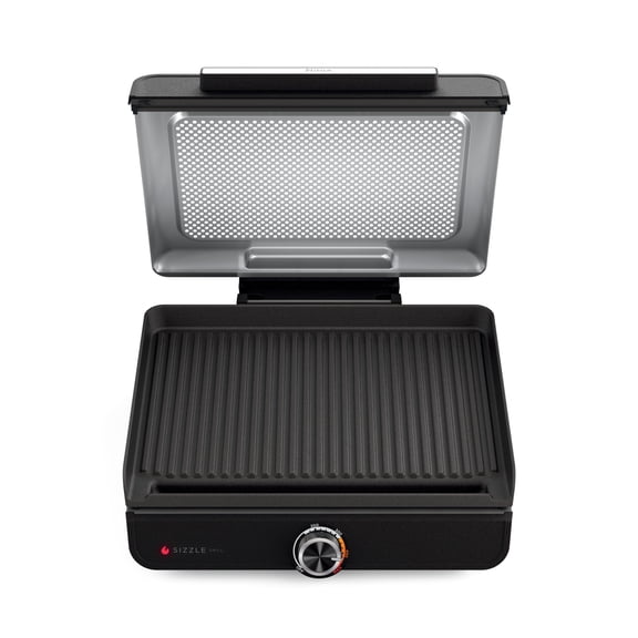 Ninja Sizzle 6-Serving Electric Indoor Grill, Low Smoke, 500°F Max Heat, GR100, Black/Stainless Steel
