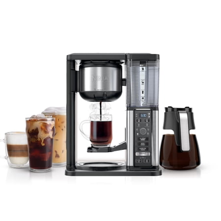 Ninja Specialty Coffee Maker, 50 Oz. Glass Carafe, 10 Cups, Milk Frother, 6 Brew Options, CM401 Black/Silver