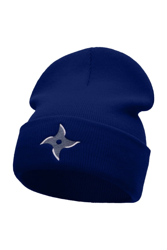 Ninja Star Embroidered 12 Inch Long Knitted Beanie - Royal OSFM