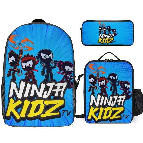 Ninja TV Kidz 3 Piece Backpack Set with Lunch Bag Pencil Case , High Capacity Bookbag with Lunch Box Pen Box Workplace Travel