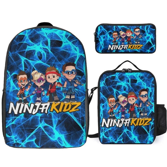 Ninja TV Kidz 3 Piece Backpack Set with Lunch Bag Pencil Case , High Capacity Bookbag with Lunch Box Pen Box Workplace Travel