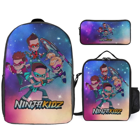 Ninja TV Kidz 3 Piece Backpack Set with Lunch Bag Pencil Case , High Capacity Bookbag with Lunch Box Pen Box Workplace Travel