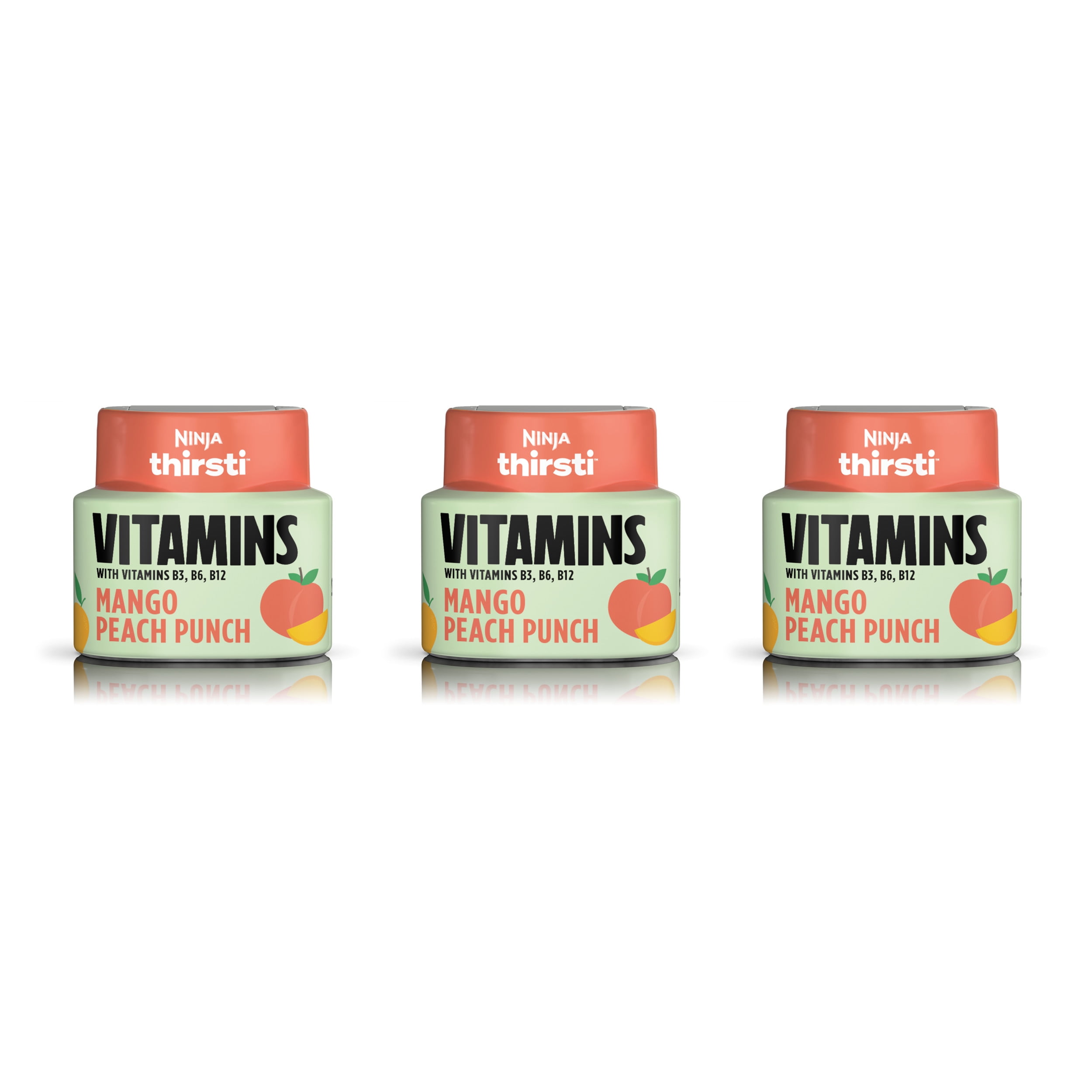 Ninja Thirsti Flavored Liquid Water Drops, VITAMINS With Vitamins B3, B6, B12, Mango Peach Punch, 3 Pack, 0 Calories, 0 Sugar, WCFOPMGAM