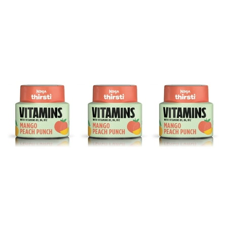 Ninja Thirsti Flavored Liquid Water Drops, VITAMINS With Vitamins B3, B6, B12, Mango Peach Punch, 3 Pack, 0 Calories, 0 Sugar, WCFOPMGAM
