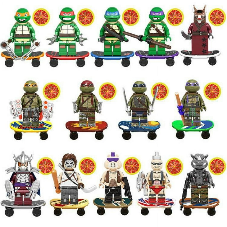 Ninja Tortoise Standing on Skateboard Minifigures Building Block Kit Set Anime Action Figures Toys Gift for Boys and Fans 14 Pcs