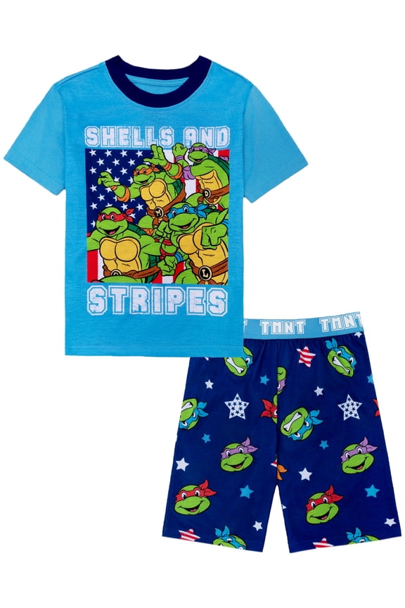 Ninja Turtles 2-Piece Short Sleeve and Short Pajama Set, Sizes 4-12