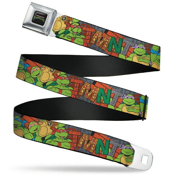 Ninja Turtles Belt, Seatbelt Buckle Belt, Ninja Turtles TMNT Icons Logo and Group Pose, Youth 22 to 32 Inches
