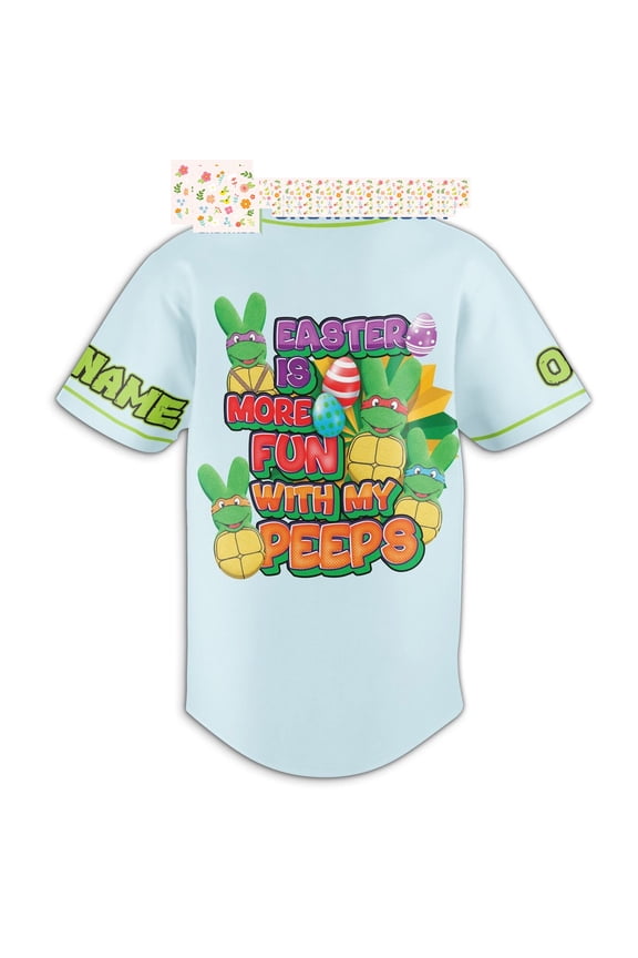 Ninja Turtles Easter Is More Fun With My Peeps Blue Personalized Baseball Jersey