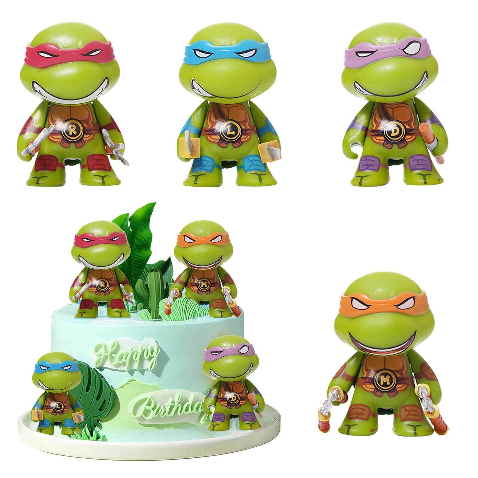 Ninja Turtles Toys Set 4 Pcs Ninja Turtles Mini Action Figures for Kids Teenage Gifts Cake Decoration