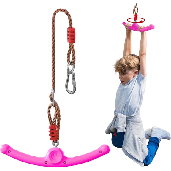 Ninja-Twister 360° Spin Handle: Slackline Swing Attachment for Kids - Activate Ninja Powers with Twist-Spin Flips! (Rose Red- Backyard/Playground Hang Toy)