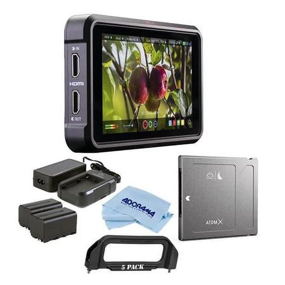 Ninja V 5" Touchscreen Recording Monitor, 1980x1080, 4K HDMI Input - Bundle With Atomos Power Kit, Angelbird AtomX SSDmini 1TB External Solid State Drive, Microfiber Cloth, Atomos Handle Ada