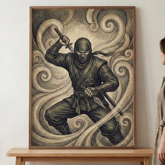 Ninja Warrior Ink Martial Arts Wall Decor Unframed Paper Print