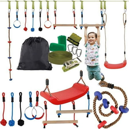 Ninja Warrior Obstacle Course Rope Set for Kids 42 ft. Line with Swing