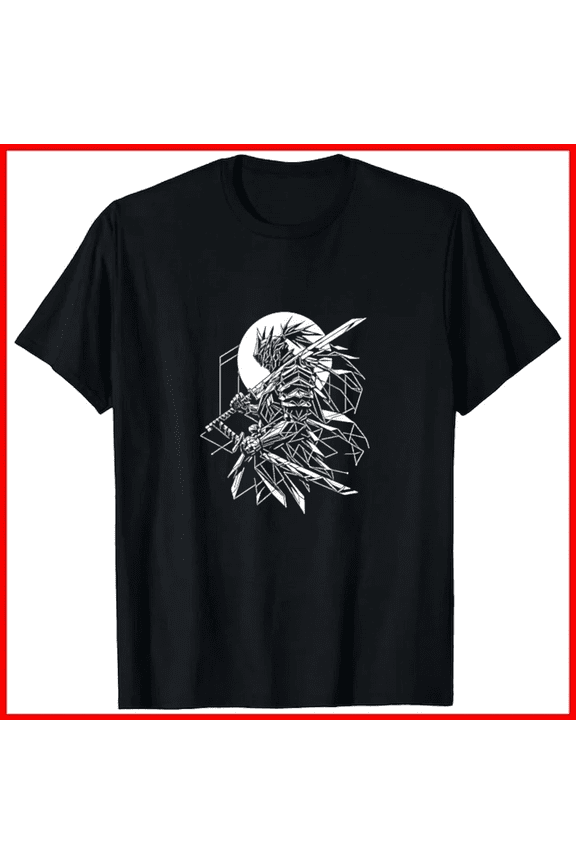 Ninja Warrior Samurai Geometrical Epic Silhouette Line Top Unisex T-Shirt, up to size 5XL