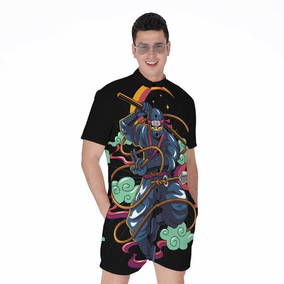 Ninja Warrior Short Sleeve Men'S Rompers, Ninja Casual Summer Jumpsuits Outfit