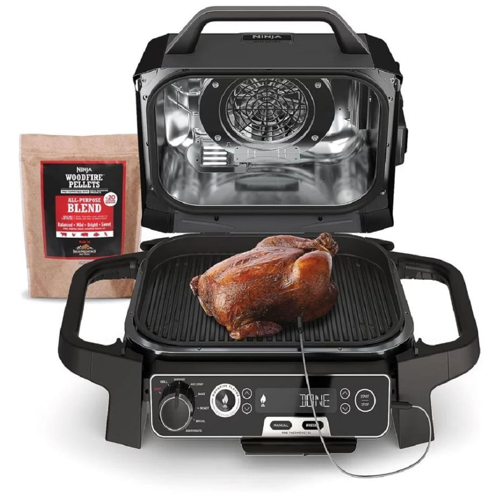 Ninja Woodfire Pro 7in1 Grill & Smoker with Thermometer, Air Fryer