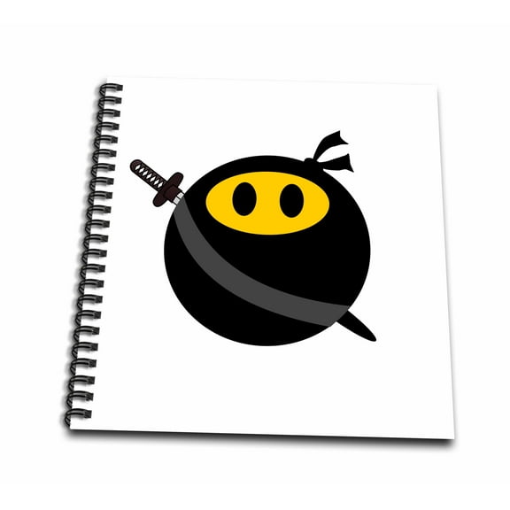 3dRose, Ninja smiling face - funny black masked yellow happy face - cute spy, Japanese sword, Memory Book 12 x 12 inch